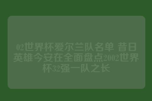 02世界杯爱尔兰队名单 昔日英雄今安在全面盘点2002世界杯32强一队之长